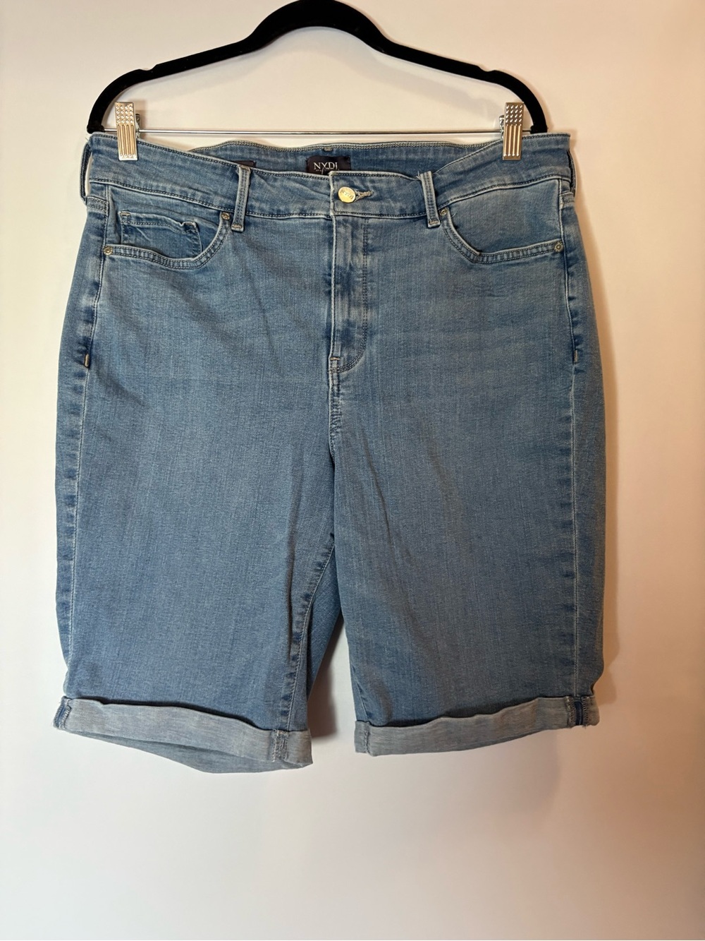 NYDJ Light Wash Denim Roll-Cuff Bermuda Shorts